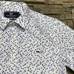 VINEYARD VINES Button Front 100% Cotton XS S/S SLIM FIT WHALE Shirt FISH THEME